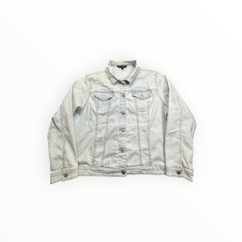 Baccini‎ Denim Jacket Womens 2X Light Wash Studded Embellished Trucker Stretch